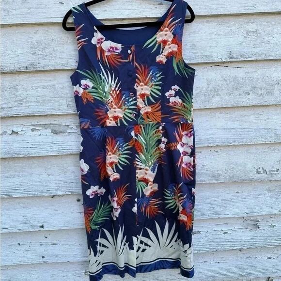 Talbots Sheath Sleeveless Knee Length Dress Tropical Sz 10 in good condition - Picture 4 of 5